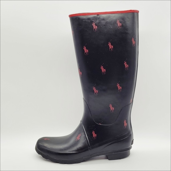 Polo Ralph Lauren Women’s Logo Tall Rubber Rain Boots Size 11 - Picture 2 of 12